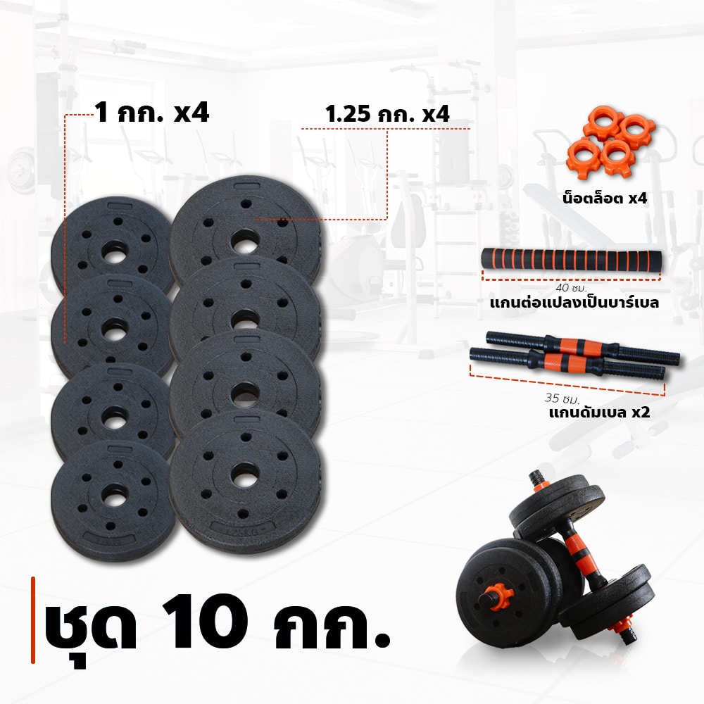 ดัมเบลปูนหุ้มพลาสติก 10 กก.